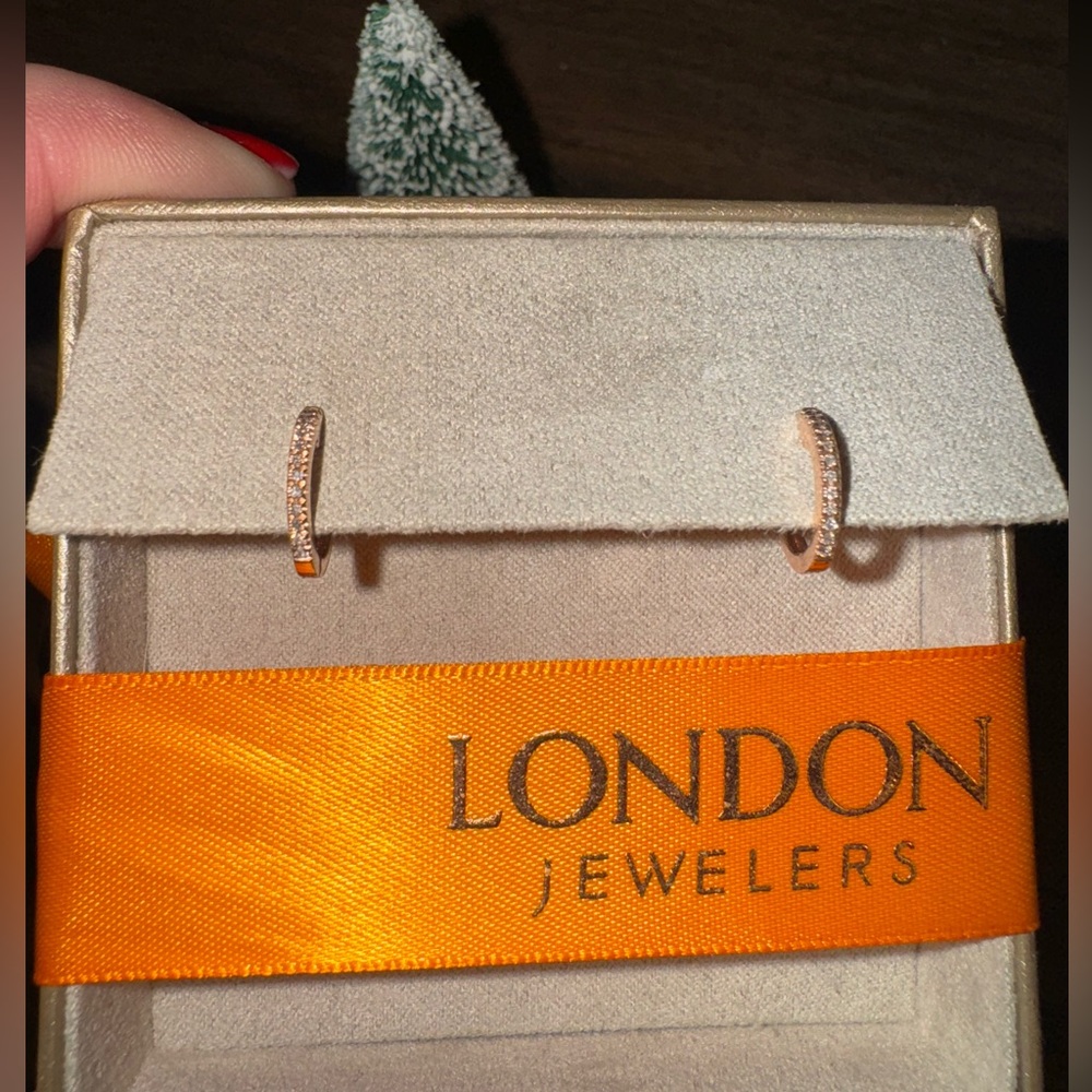 Brand new - London Jewelers 14k rose gold diamond huggie earrings